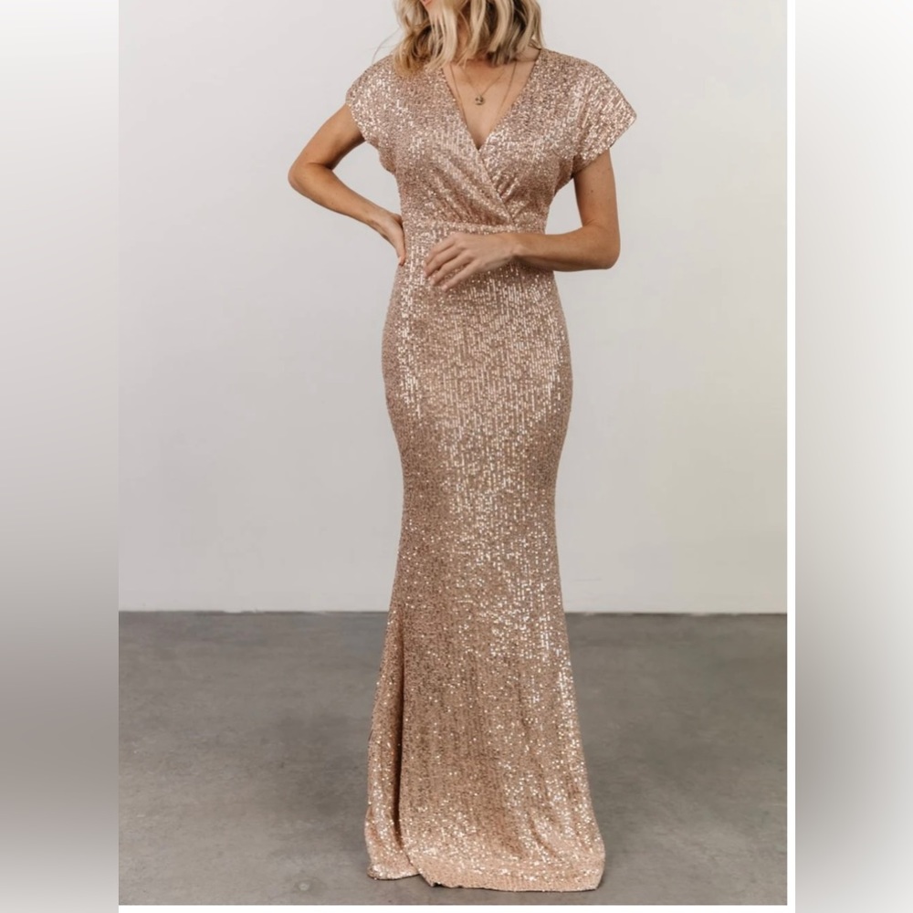 Baltic Born Champagne Sequin Maxi Dress Small